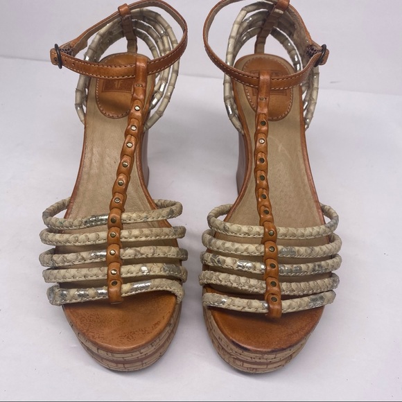 Frye Shay Strappy Leather Snake Wedges - Picture 2 of 6